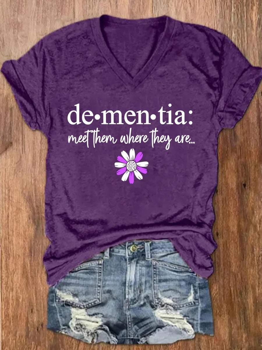 Alzheimers Awareness Support Dementia Loose Crew Neck Simple T-Shirt