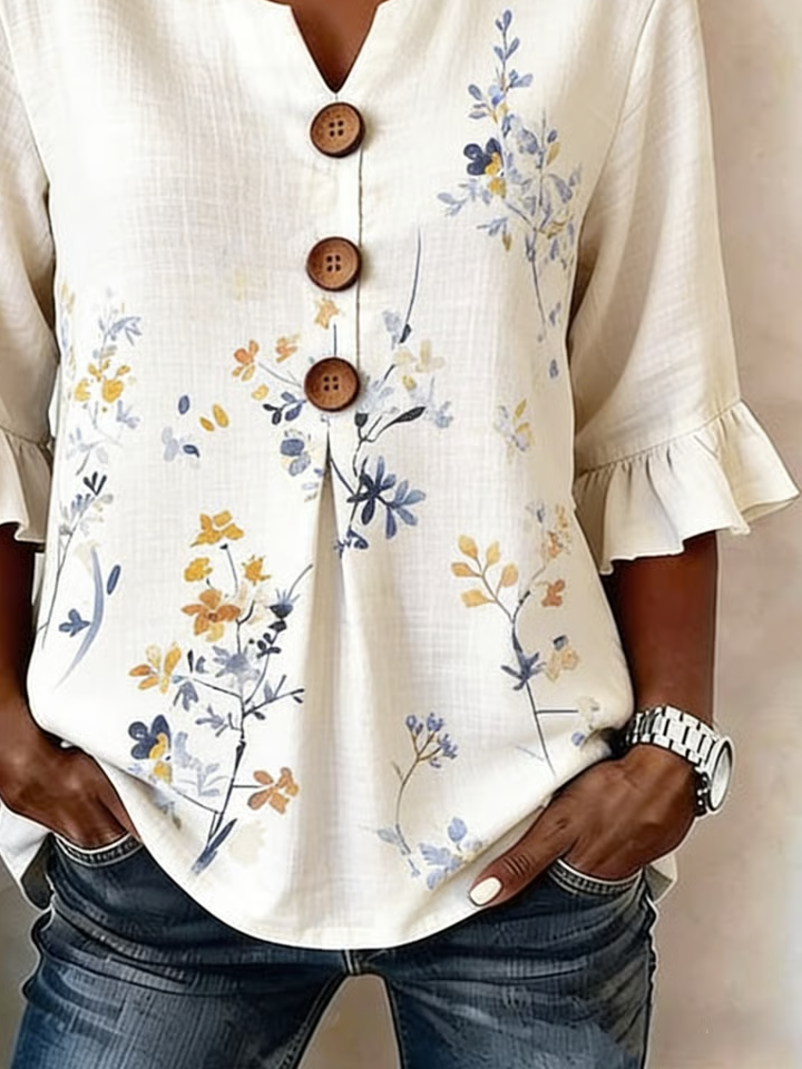 Women's Half Sleeve Blouse Summer Apricot Floral Printing V Neck Daily Going Out Vintage Top