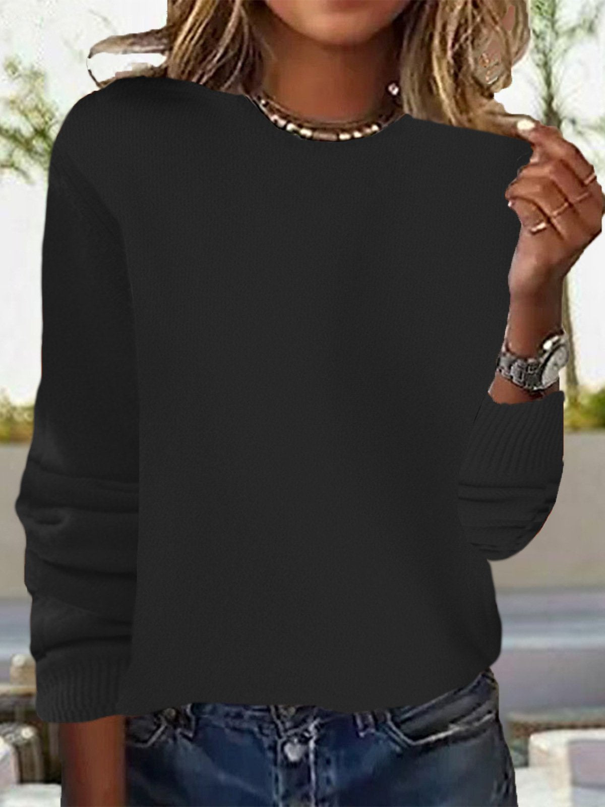 Women Casual Plain Spring/Fall Daily Loose Long Sleeve Yarn/Wool yarn H-Line Regular Sweaters