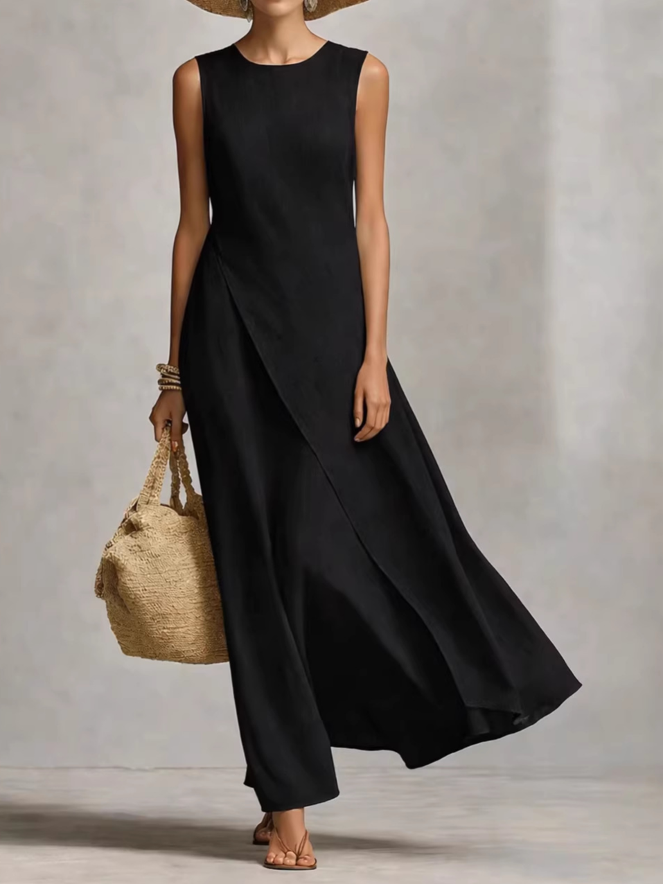 Casual Plain Crew Neck Maxi Dress