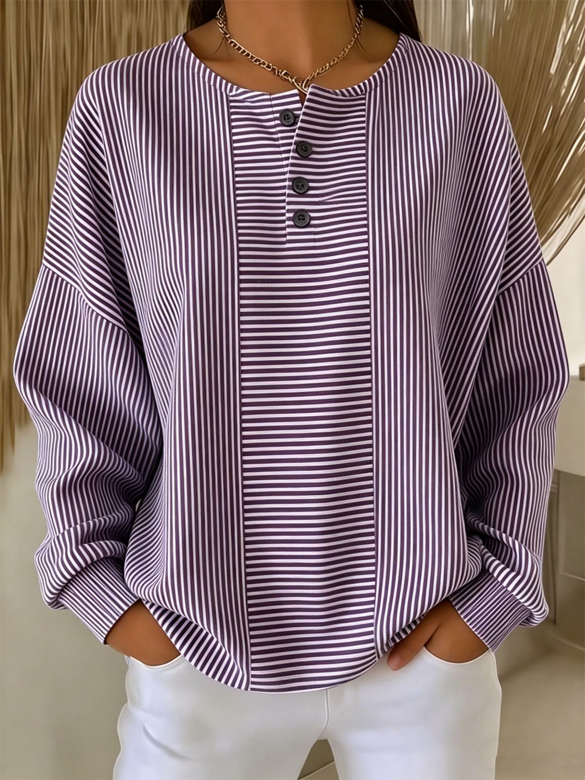 Casual Loose Striped Sweatshirt