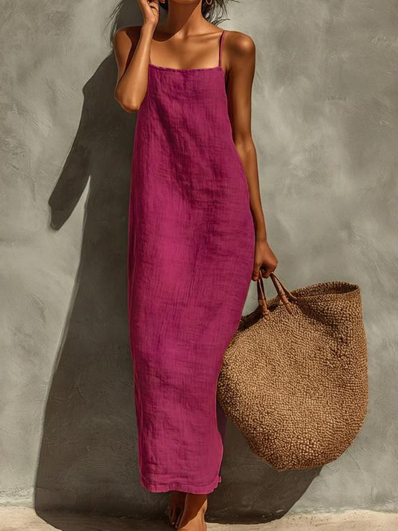 Casual Plain Spaghetti Midi Dress