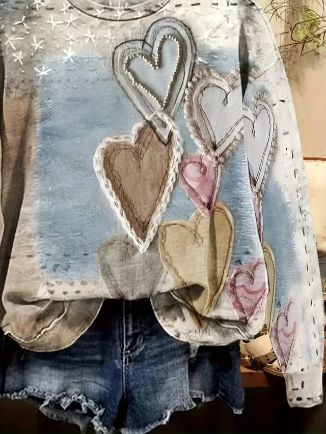 Heart/Cordate Printing Casual Sweatshirt