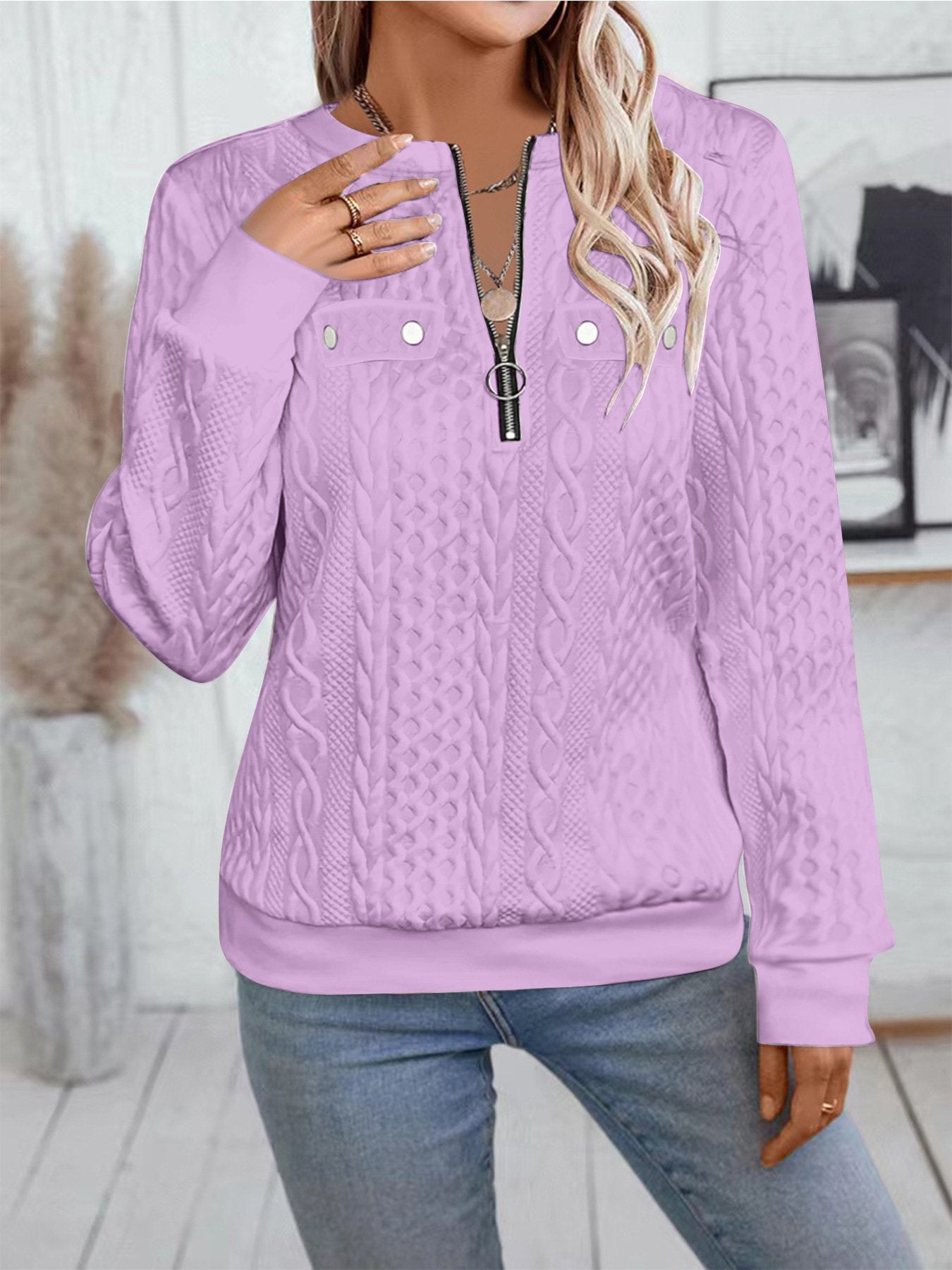 Plain V Neck Regular Fit Casual Sweatshirt