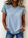 Women's Short Sleeve T-shirt Summer Blue Striped Printing Crew Neck Daily Going Out Vintage Top