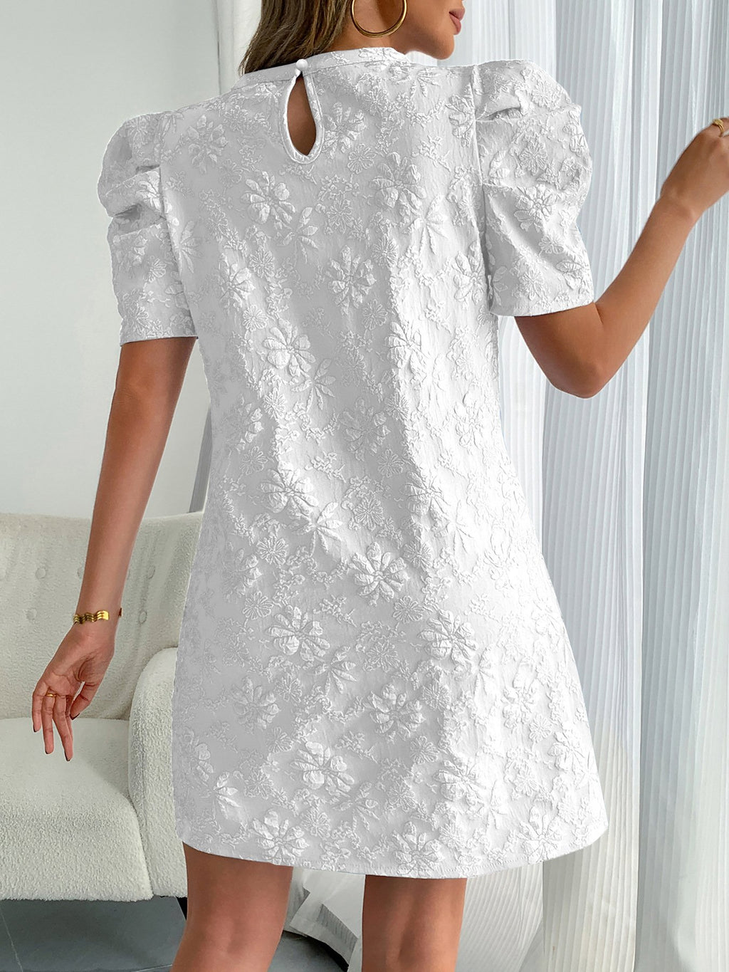 Regular Fit Floral Elegant Crew Neck Dress With No