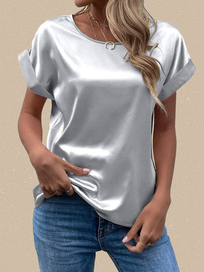 Casual Loose Plain Crew Neck T-Shirt