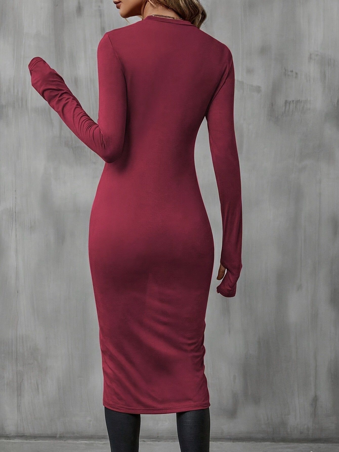Women's Long Sleeve T-shirt Spring/Fall Wine Red Plain Split Joint Crew Neck Daily Going Out Vintage Top