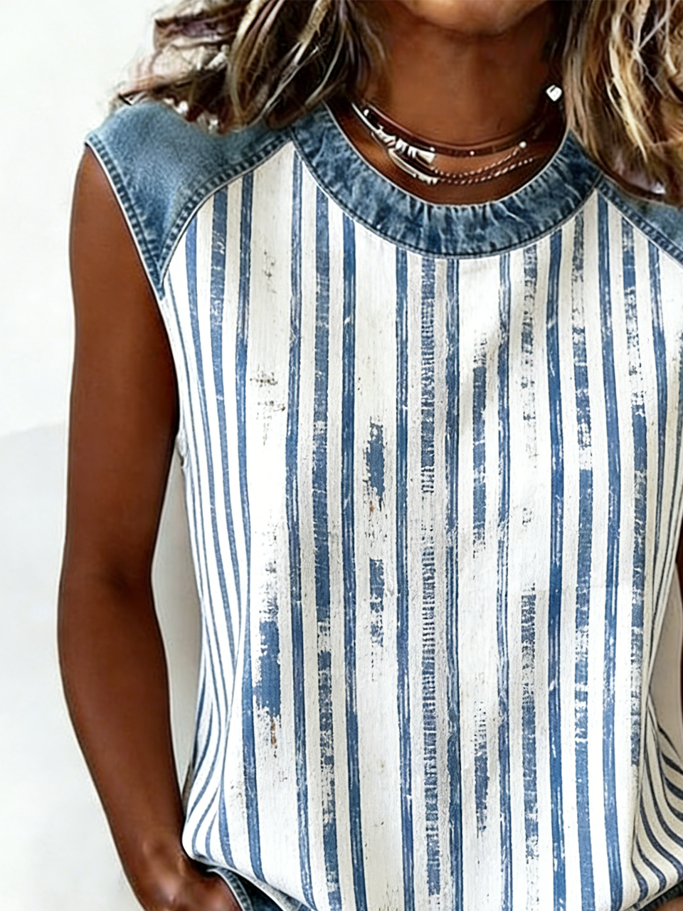 Crew Neck Vintage Striped Tank Top