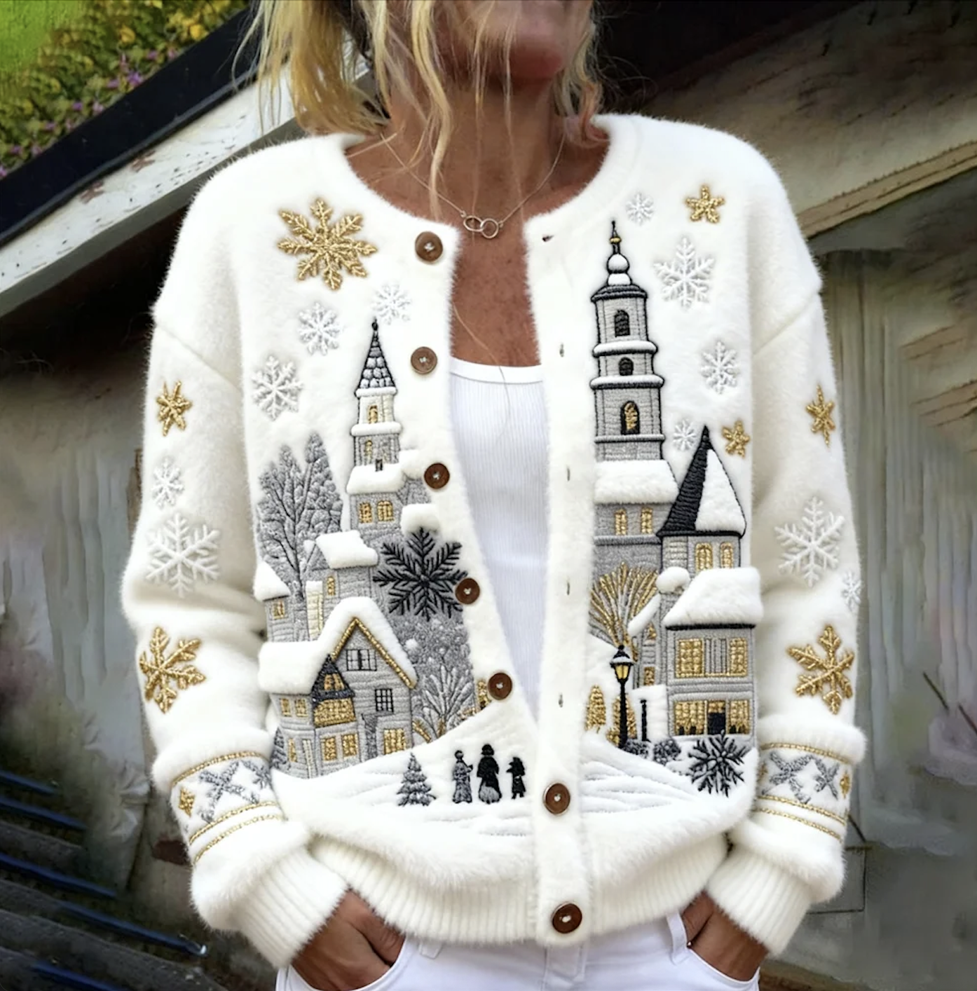 Casual Stand Collar Loose Christmas Cardigan
