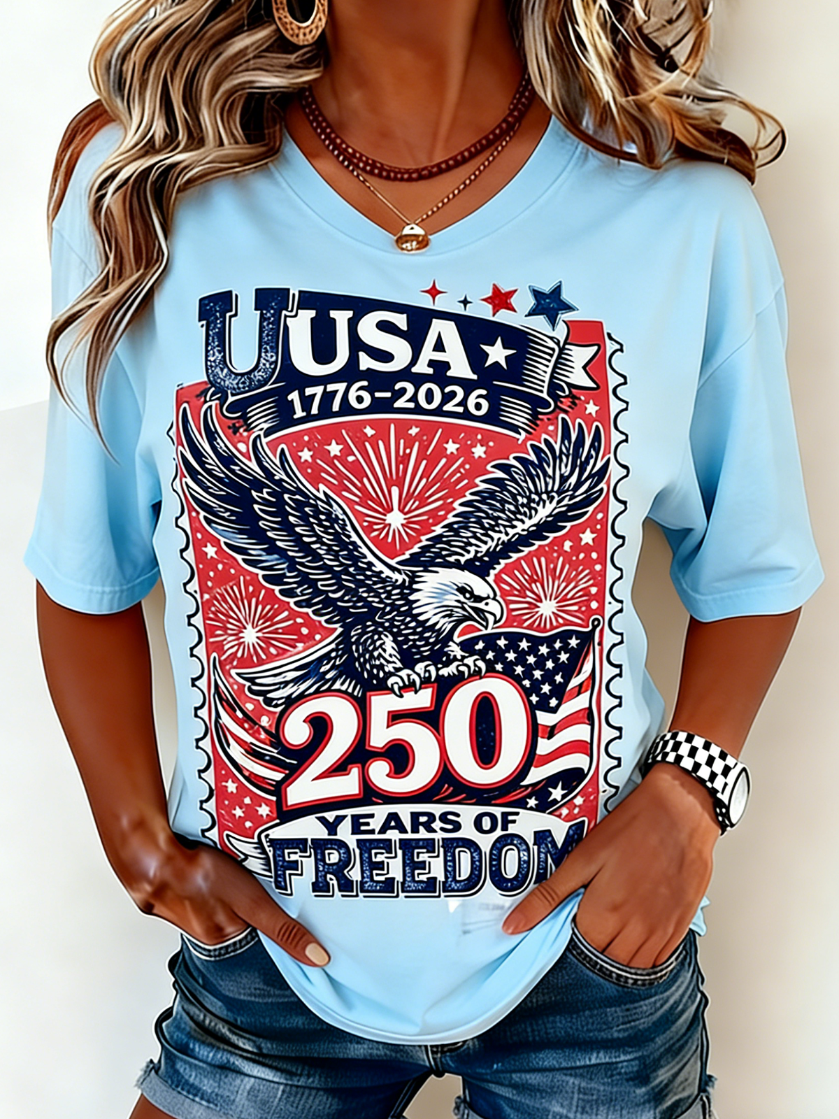 250th anniversary Crew Neck Independence Day Casual Regular Fit T-Shirt