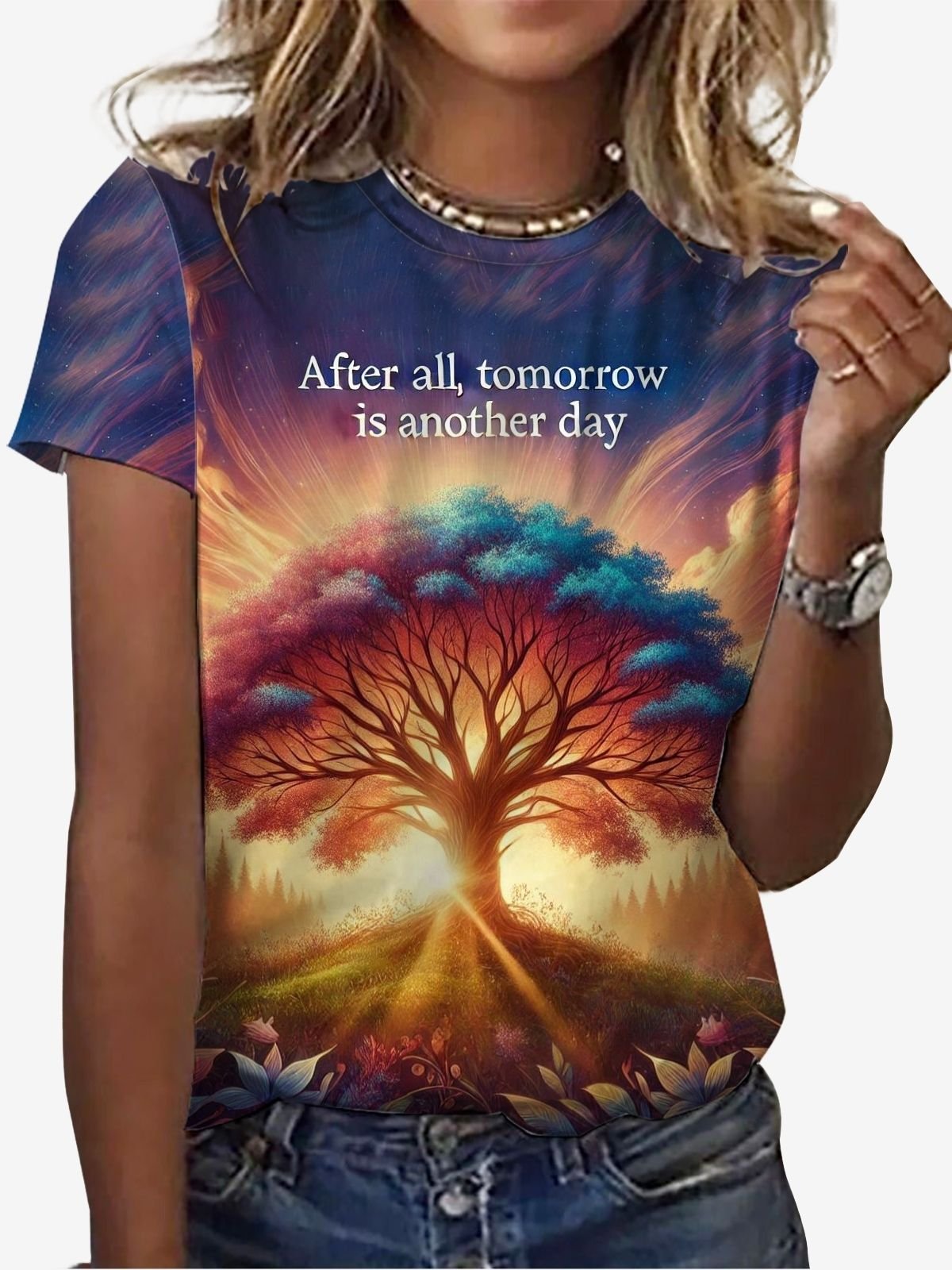 Plant Pattern Print Short Sleeve Crew Neck T-shirt