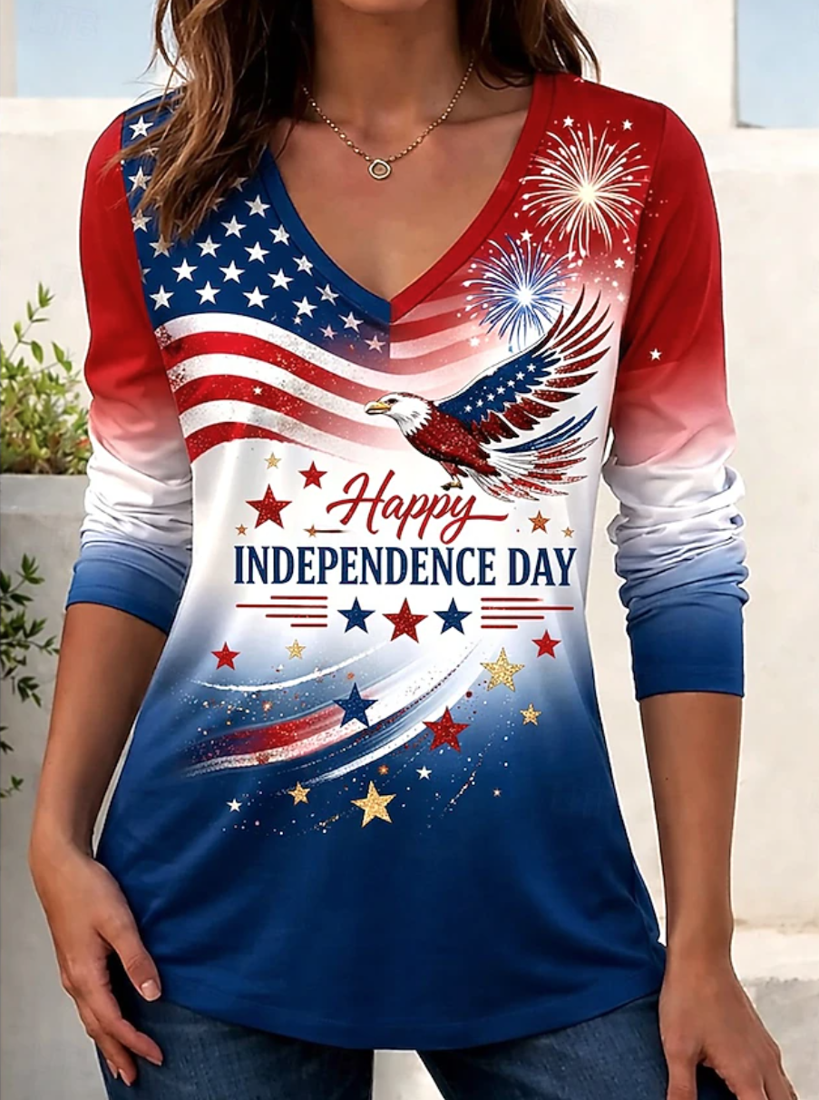 Cotton-Blend V Neck Elegant Loose T-Shirt